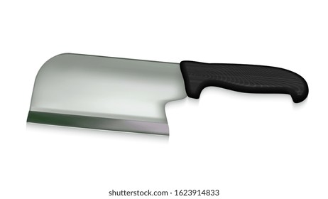 Cleaver Sharp Razor Knife With Wood Handle Vector. Chef Cleaver With Steel Hatchet For Cut Heavy Duty Meat. Kitchenware Accessory For Preparation Concept Layout Realistic 3d Illustration