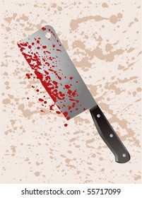 A cleaver splattered with blood after use in a crime
