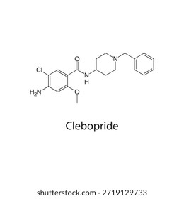 Clebopride molecule chemical structure – dopamine antagonist prokinetic drug used for gastrointestinal disorders, skeletal formula on white background