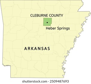 Cleburne County and city of Heber Springs location on Arkansas state map