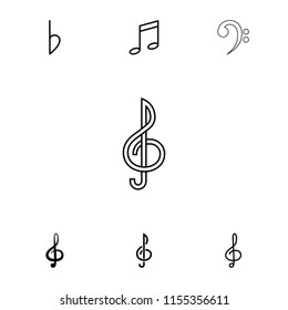 Clef icon. collection of 7 clef filled and outline icons such as music note. editable clef icons for web and mobile.