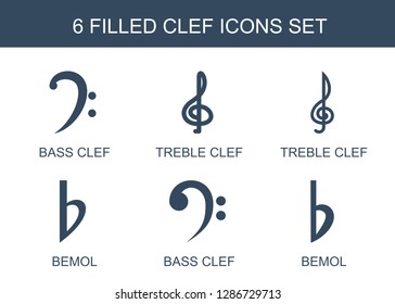 clef icons. Trendy 6 clef icons. Contain icons such as bass clef, treble bemol. icon for web and mobile.