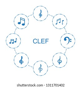 clef icons. Trendy 8 clef icons. Contain icons such as treble clef, note, music note, bass clef. icon for web and mobile.