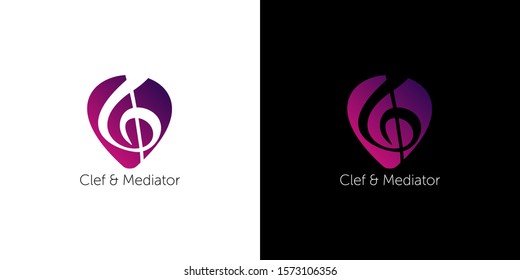 Clef & Mediator vector logo. Music festival stuff. Flat style for graphic and web design, Modern simple vector sign. Internet concept. Trendy symbol for website design web button, mobile app.