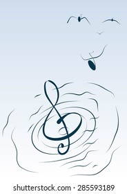 clef and music notes on a blue background