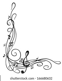 Clef With Music Sheet And Music Notes, Border