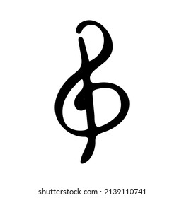 Clef trebl jazz music icon. Piano key symbol isolated on white. Composition melody sketch hand drawn illustration.