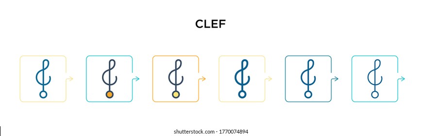 Clef vector icon in 6 different modern styles. Black, two colored clef icons designed in filled, outline, line and stroke style. Vector illustration can be used for web, mobile, ui