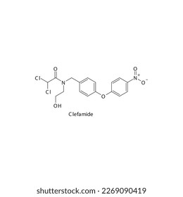 Clefamide flat skeletal molecular structure Antiprotozoal drug used in amoebiasis treatment. Vector illustration.