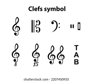 Clefs symbol vector silhouette black color isolated on white background. Musical notation vector.