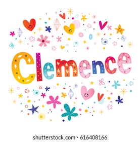 Clemence French girls name decorative lettering type design