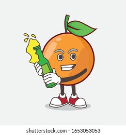 Clementine Orange cartoon mascot character holding a beer