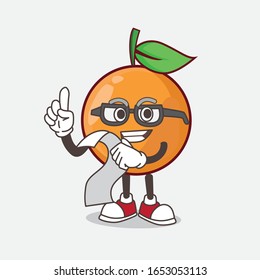Clementine Orange cartoon mascot character holding a menu