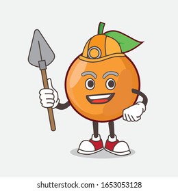 Clementine Orange cartoon mascot character as cool miner