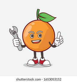 Clementine Orange cartoon mascot character as happy mechanic