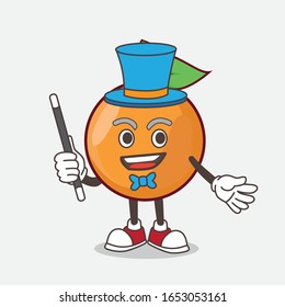 Clementine Orange cartoon mascot character performance as a Magician