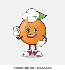 Clementine Orange cartoon mascot character in a chef dress and white hat