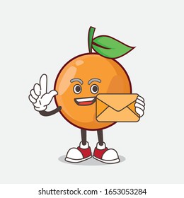 Clementine Orange cartoon mascot character holding an envelope