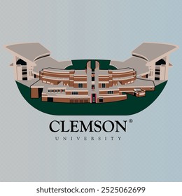 Ilustração do estádio arquitetônico principal da Universidade de Clemson. Charleston cidade clipart conceito. famoso estádio atlético da universidade de Clemson