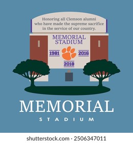 Clemson university memorial stadium with loin paw logo, american athletics arena, clemson tigers college football stadium, 1981, 2016 to 2018, university football team sport stadium