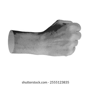Clenched fingers, knuckle, fist aside, side view, isolated on white background. Halftone dotted retro style vector