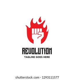 clenched fist arm hand in fire flame shape logo icon vector template