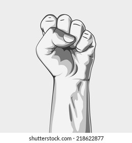 A clenched fist. Black and white. Vector illustration. Hand collection.