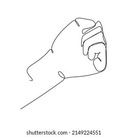 clenched fist continuous line draw design vector illustration. Sign and symbol of hand gestures. Single continuous drawing line. Hand drawn style art doodle isolated on white background illustration.