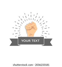 Clenched Fist Design Vector Logo. Illustration Of Hand And Ribbon For Text Place. Isolated. Modern Templates

