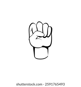 A clenched fist with five fingers on the hand, Line art sketch style illustration