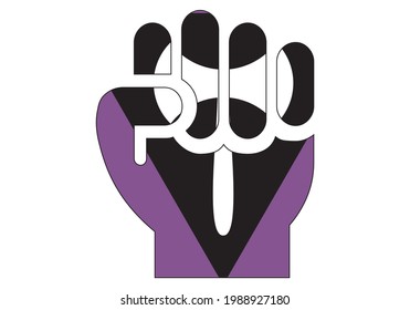 Clenched fist with the flag of the lesbian collective on white background. Pride day