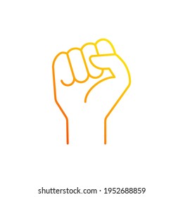 Clenched fist gradient linear vector icon. Demonstration of power. Boxing sign. Sign of fight for rights. Thin line color symbols. Modern style pictogram. Vector isolated outline drawing