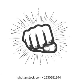 Clenched fist. Gym logo or label. Vector illustration