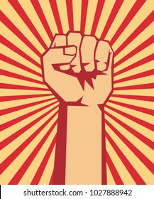 A clenched fist hand raised in the air, poster style vector