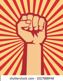 A clenched fist hand raised in the air, poster style vector