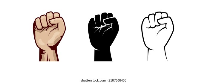 Clenched fist hand vector silhouette. Revolution illustration for poster design.