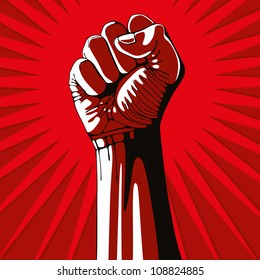 A clenched fist held high in protest, vector illustration.