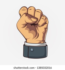 Clenched fist held high in protest, vector illustration. Hand collection.