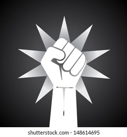 clenched fist held high in protest  vector illustration.