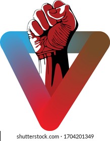 A clenched fist held high in protest, vector illustration.
