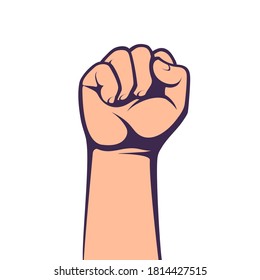 A clenched fist held high in protest. Concept for political, social poster. Vector illustration.