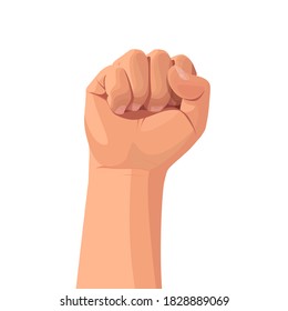 A clenched fist held high in protest. Concept for political, social poster. Vector illustration.