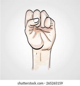 A clenched fist held high in protest, vector sketch on white background ,revolution hand