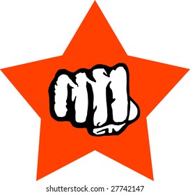 A clenched fist held high in protest. Vector