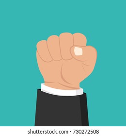 Clenched fist held high in protest. Vector illustration.