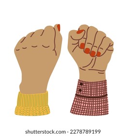 Clenched fist held in protest hand gesture vector flat cartoon illustration. Fight for your rights.