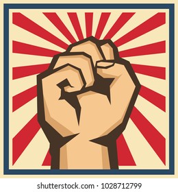 A clenched fist held raised in the air, poster style vector