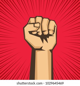 A clenched fist held raised in the air, poster style vector