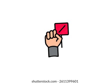 A clenched fist holds a red card aloft, signifying a protest.