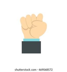 Clenched fist icon in flat style isolated on white background. Gestural symbol